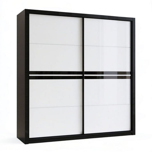 Szafa przesuwna 200 × 60 × 215 cm czarno-biała z frontami na wysoki połysk
