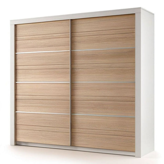 Szafa przesuwna 200 x 60 x 215 cm Biała/Dąb Sonoma/Srebrna
